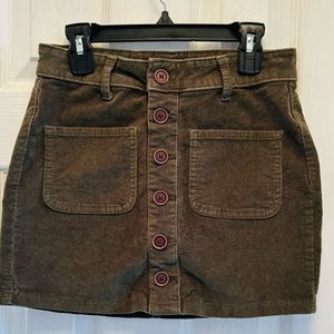 Olive green, button front corduroy skirt